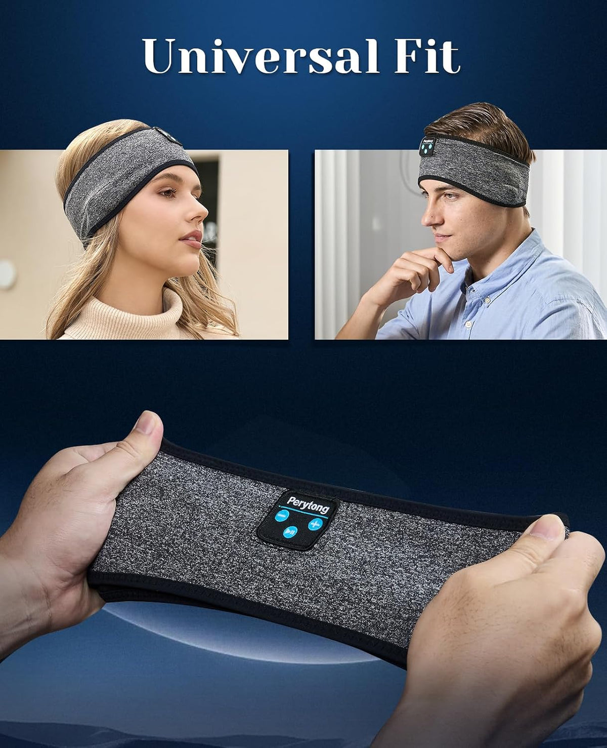 Perytong Sleeping Headphones Bluetooth Headband, Soft Long Time Play Sleeping Headsets with Built in Speakers Perfect for Workout,Running,Yoga,Travel, Darkgray