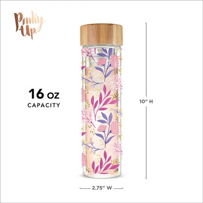 Pinky Up Blair Travel Tea Infuser Mug, Double Walled Insulated Travel Tumbler with Loose Leaf Tea Strainer, Travel Coffee Mug, Keeps Drinks Hot or Cold, 16 oz, White Leaf
