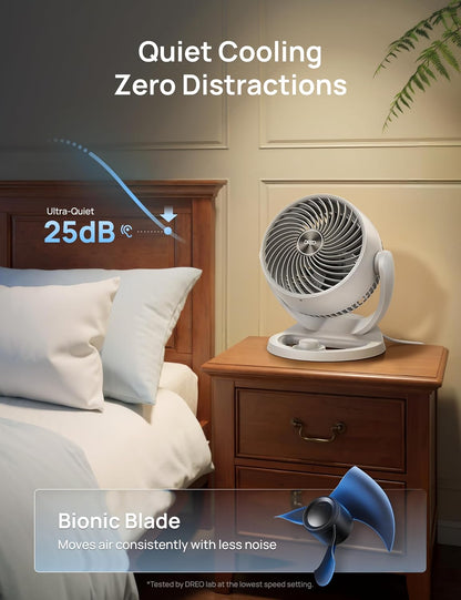 DREO Fan for Bedroom, 12 Inches, 70ft Powerful Airflow, 25db Quiet Table Air Circulator Fans for Whole Room, 120° Adjustable Tilt, 3 Speeds, Desktop Fan for Home, Office, Kitchen