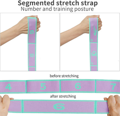 9 Loops Elastic Yoga Stretching Strap Pattern Guide, Resistance Stretch Band for Flexibility, Pilates, Dance, Gymnastics, Ballet, Physical Therapy, Leg & Body Stretching