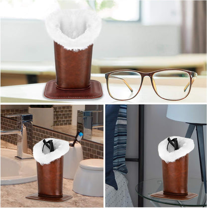 MoKo Eyeglasses Holder, Modern Velvet Plush Lined PU Leather Household Magnetic Holder Protective