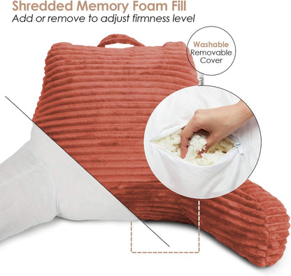 Hearth & Harbor Reading Pillow for Bed Adult – Back Pillow for Sitting in Bed, Standard Bed Pillows for Sitting Up in Bed, Foam Bed Chair Pillow, Stone Blue Bed Rest Pillow
