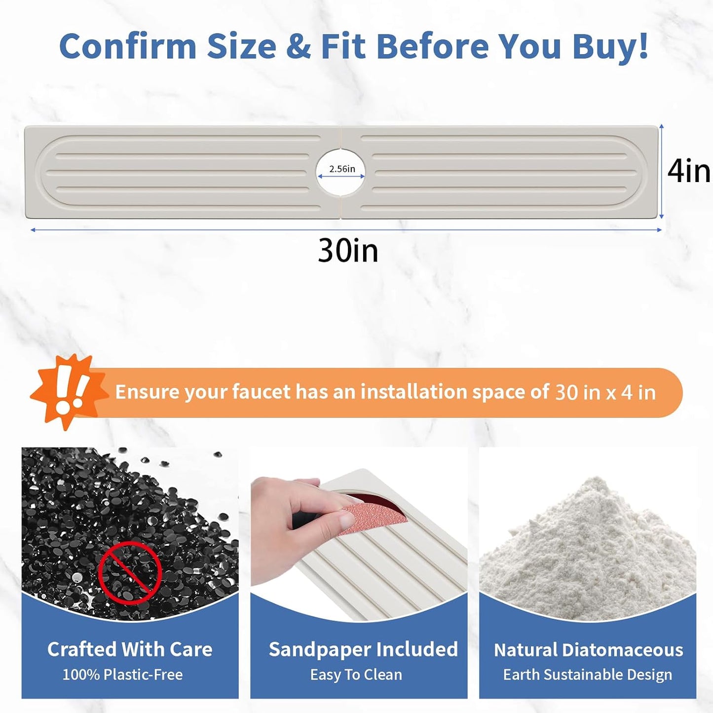 Faucet Mat for Kitchen Sink with Raised Feet, Stone Sink Mat Quick Dry around Faucet, Water Absorbent Stone Tray, Sink Splash Guard & Protectors, Stone Drying Mat for kitchen Counter