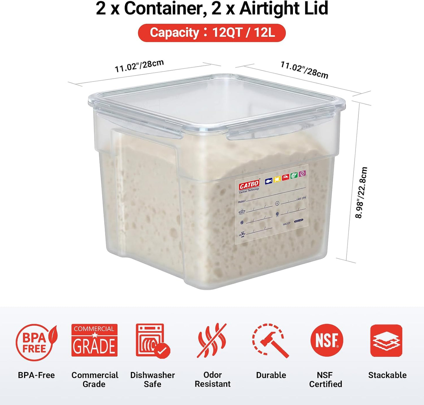 2 Pack 18 QT BPA-Free Translucent Polypropylene Airtight Food Storage Containers, Labeling Area, Stackable Bulk Storage for Flour, Rice, Sugar & Pet Food