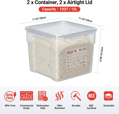 2 Pack 18 QT BPA-Free Translucent Polypropylene Airtight Food Storage Containers, Labeling Area, Stackable Bulk Storage for Flour, Rice, Sugar & Pet Food