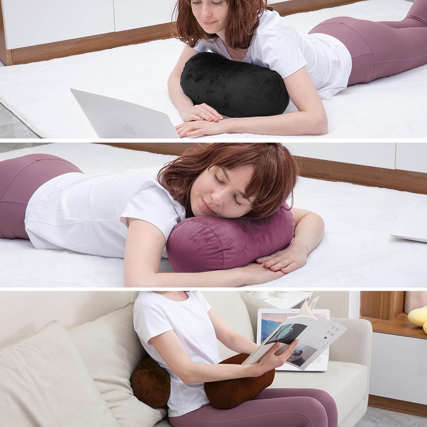 1 MIDDLE ONE Round Cylinder Bolster Pillow with Removable Cooling Cover, Tube Roll Cervical Pillow for Head, Neck, Back and Legs Support, 13"x 6", Grey