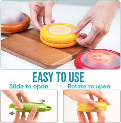 4Pcs Silicone Food Storage Containers with Bonus Knife - Reusable for Avocado, Onion,Tomato & Limon.