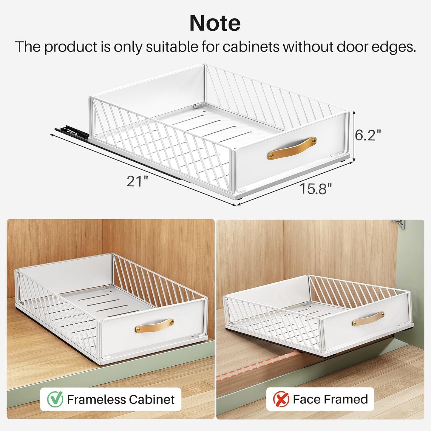 Pull out Cabinet Organizer,Heavy Duty Slide out Pantry Shelves Drawer Storage with Adhesive Nano Film,Sliding Mesh Cabinet Basket with Handle for Kitchen, Bathroom, Home, 11.8"W X 15.7"D X6.2"H,Black