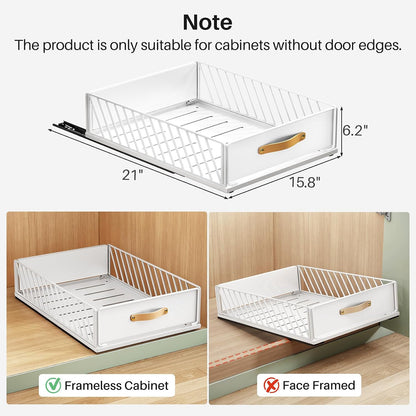 Pull out Cabinet Organizer,Heavy Duty Slide out Pantry Shelves Drawer Storage with Adhesive Nano Film,Sliding Mesh Cabinet Basket with Handle for Kitchen, Bathroom, Home, 11.8"W X 15.7"D X6.2"H,Black
