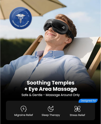 BOB AND BRAD Eye Massager with Heat FSA Eligible HSA, Birthday Gifts for Women Men Mom, Heated Eye Mask for Migraines with Music, Smart Migraine Massager for Dry Eyes Relief & Improve Sleep