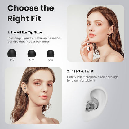 JUSTRVN Ear Plugs for Concert, 2 Pairs of Noise Reduction Earplugs 25dB-30dB with 8 Ear Tips&Carry case,Reusable Hearing Protection earplugs for Sleep,Social,Work,Focus&Noise Sensitivity