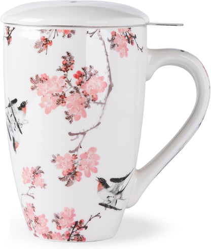 AmorArc Tea Cup With Infuser and Lid, 18oz Loose Leaf Tea Mug With Steeper | Porcelain Tea Mug With Infuser and Lid, Strainer Tea Cup for Tea Lovers, Home & Office, Housewarming Birthday Gift