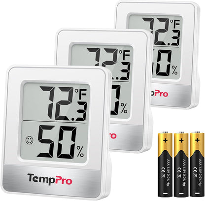 TempPro TP49 3 Pack Digital Hygrometer Indoor Thermometer | Humidity Meter Mini Hygrometer with Temperature and Humidity Monitor Outdoor and Room Thermometer Weather Station
