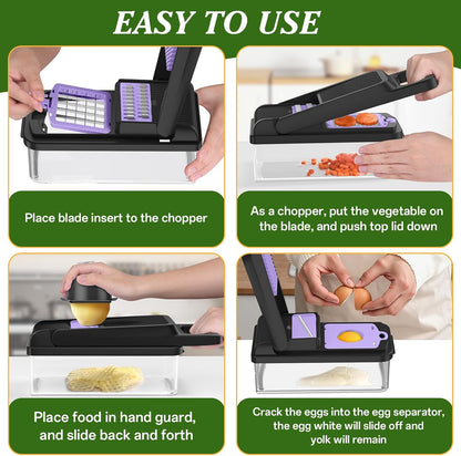 HomeHacks Vegetable Chopper Vegetable Cutter, 12 in 1 Kitchen Gadget, Dicer, Slicer, Onion Cutter, Salad, Cheese Grater & Egg Separator - Multi-Functional Veggie Chopper Lid with Handle (Green)