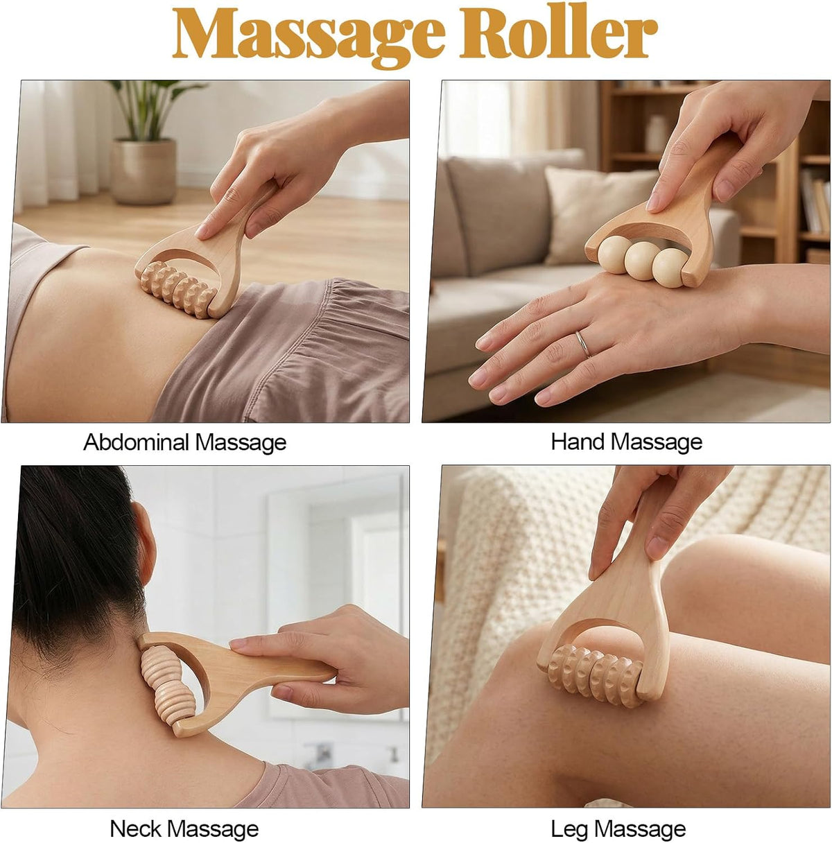 3Pcs Wooden Massage Tools Handheld Wooden Massage Roller for Full Body Muscle Men Women