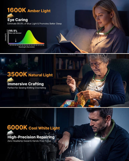 Neck Book Light, Rechargeable Reading Light, 3 Colors Dimmable | Back to School Supplies College Dorm Essentials Bed Lamp, Hands-Free, Dual Lamps, 80H Lasting Neck Light, Gifts for Gilrs