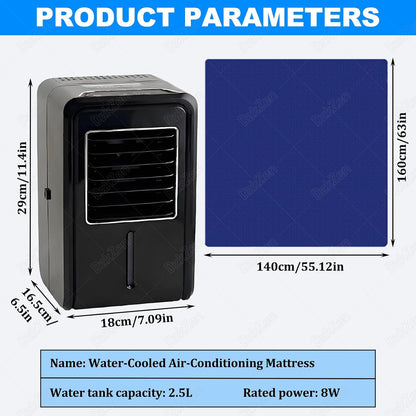 Cooling Mattress Pad with Remote Control, Bed Fan Cooling System, with 4 Speeds & Timer, 2.5l Capacity, Quiet Operation, Water Return for Hot Sleepers 160cm*70cm