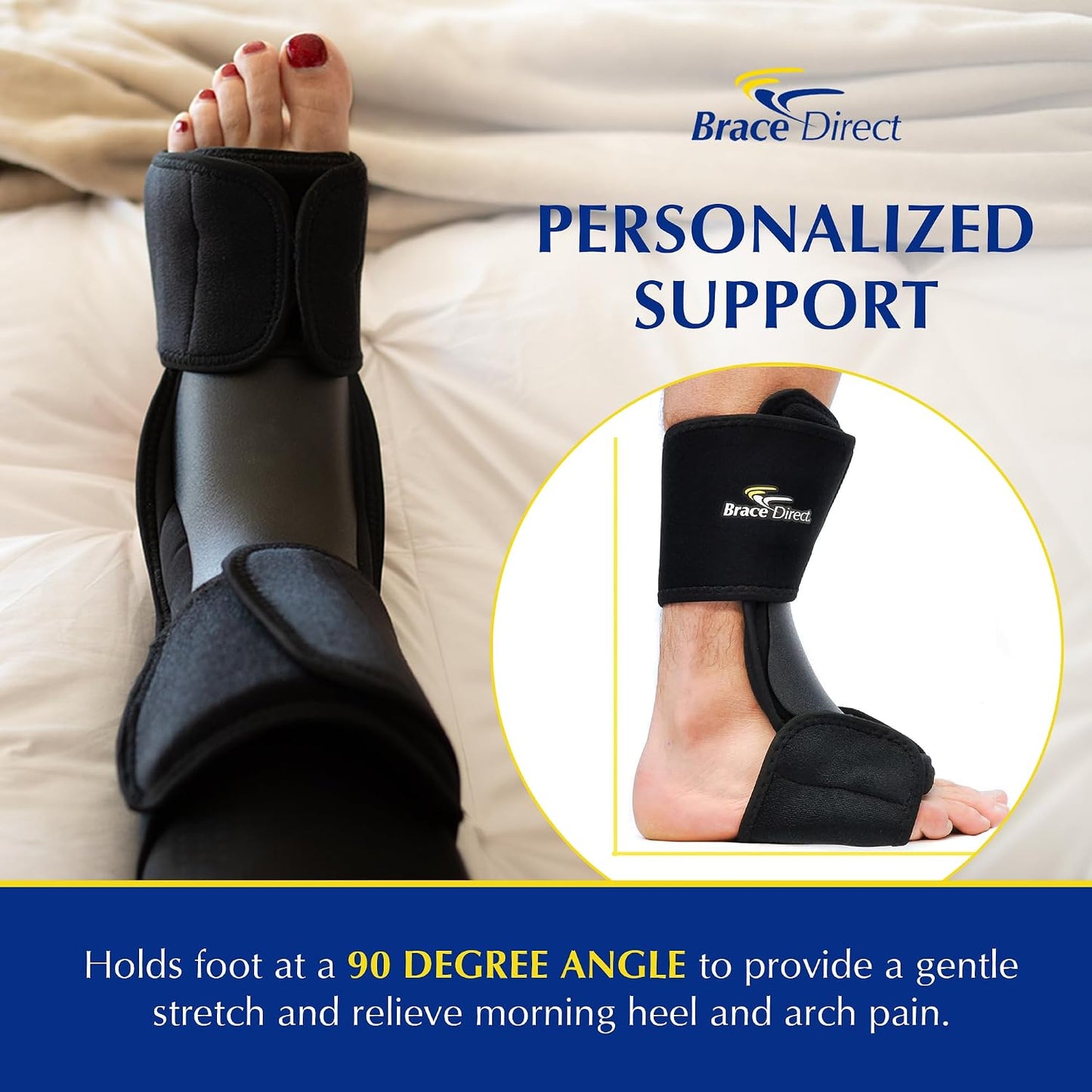 Brace Direct Dorsal Night Splint - Plantar Fasciitis, Achilles & Drop Foot | Adjustable sleeping splint that eases heel & arch pain & posterior tibial tendonitis with a gentle plantar fascia stretch