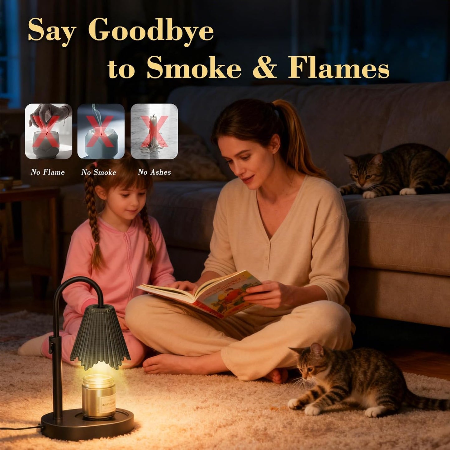 Flower Candle Warmer Lamp,Adjustable Timer & Dimmer(Black2) | Adjustable height fits jars. Timer & dimmer safe melt. 2 bulbs & heat-proof base. Perfect for bedroom, office, or gifting.