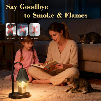 Flower Candle Warmer Lamp,Adjustable Timer & Dimmer(Black2) | Adjustable height fits jars. Timer & dimmer safe melt. 2 bulbs & heat-proof base. Perfect for bedroom, office, or gifting.