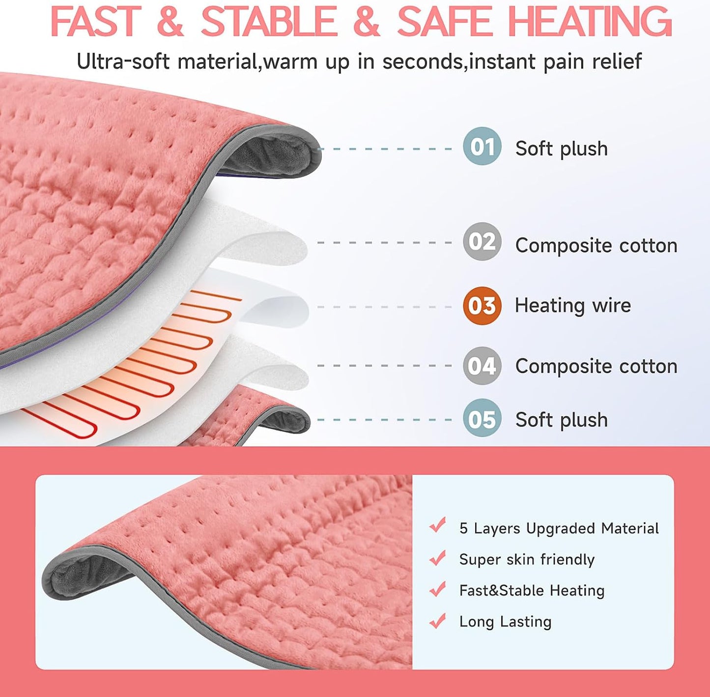 Heating Pad for Period Cramps, Heating Pad for Back/Neck/Shoulder Muscle Pain, 6 Heating&4 Timer Setting, Auto Shut Off, Dry/Moist Heat & Machine Washable, Gray Birthday Christmas Gifts for Women Mom