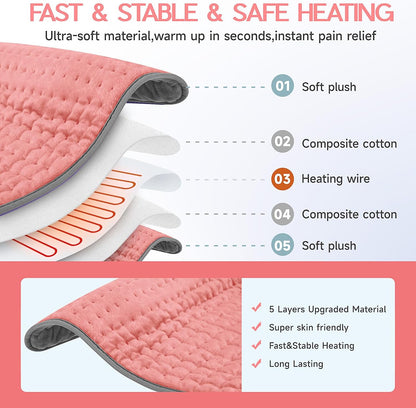 Heating Pad for Period Cramps, Heating Pad for Back/Neck/Shoulder Muscle Pain, 6 Heating&4 Timer Setting, Auto Shut Off, Dry/Moist Heat & Machine Washable, Gray Birthday Christmas Gifts for Women Mom