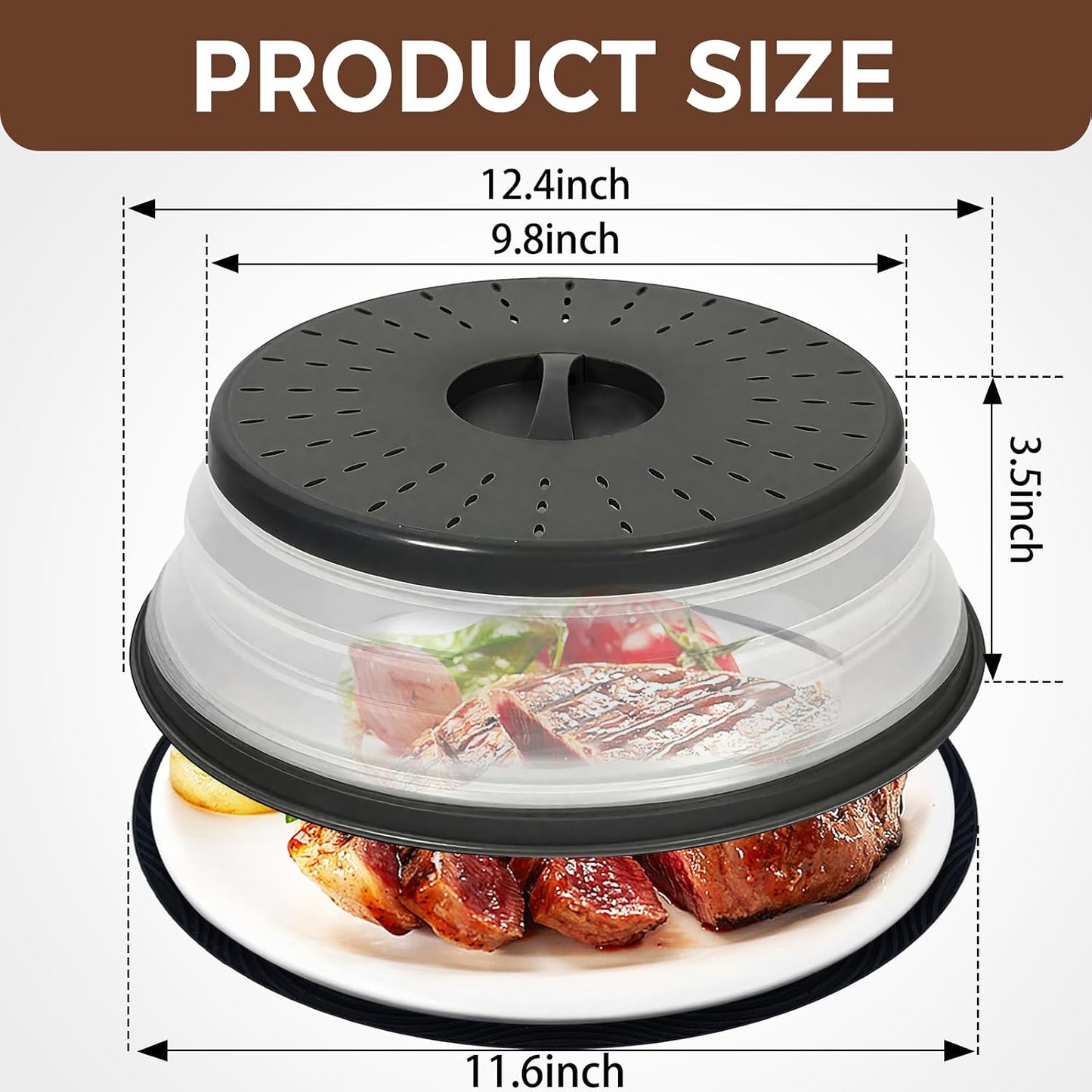 12 Inchs Microwave Splatter Cover & Silicone Mat, Large Vented Collapsible Guard dish Plate lid & Round Kitchen mat for food