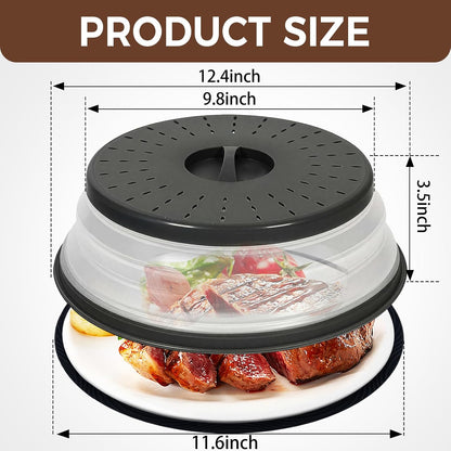 12 Inchs Microwave Splatter Cover & Silicone Mat, Large Vented Collapsible Guard dish Plate lid & Round Kitchen mat for food