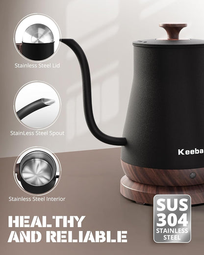 Gooseneck Electric Kettle, 0.8 L, 1000 W, Auto Shut-Off, Light Green | Compact 0.8 L Kettle With Stainless Steel Interior, Gooseneck Pour, Wood-Grain Handle, Auto Shut-Off And Boil-Dry Protection