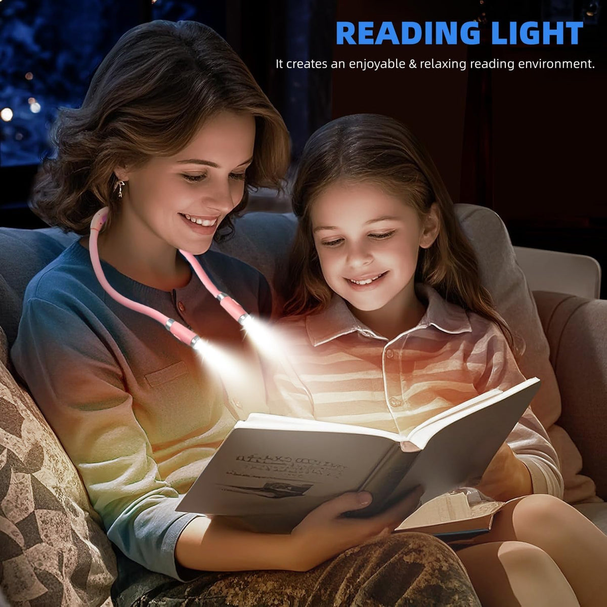 Neck Reading Light, Book Light for Reading in Bed, 3 Modes USB Rechargeable Hands Release Reading Lamp for Reader Knitting Camping Repairing (Pink)