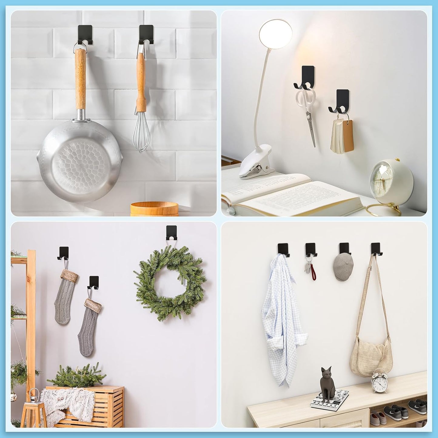 VIS'V Shower Wall Adhesive Razor Holder for His and Hers, Black, 2 Pcs | Metal Material, Compact Design, Peel and Stick, Fit for Smooth Flat Surfaces