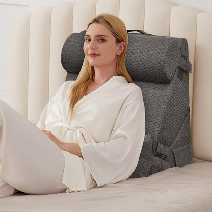 BIEEZZK Wedge Pillow Set for After Surgery, Wedge Pillow for Acid Reflux, Bed Wedge Pillow with Adjustable 9&12inch for Headboard,Sleeping, Orthopedic Memory Foam for Neck&Back Support, White/Grey