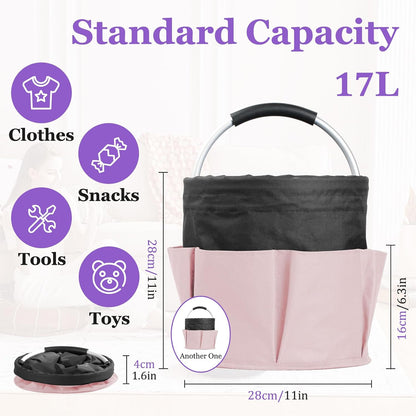17L Cleaning Caddy with Handle and 6 Pockets, Foldable Cleaning Supply Caddy, Portable Shower Caddy in 600D Oxford Fabric, Multifunctional Storage Basket for Camping, Gardening, Black