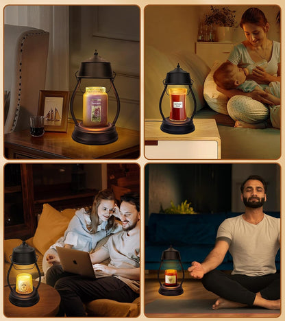 Candle Warmer Lamp with Timer, Vintage Lantern Design, Home Decor Birthday Gifts for Women, Black Lantern Wax Melt Warmer for New Home Bedroom Decor, 2 Bulbs, Christmas House Warming Gifts