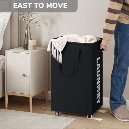 Goodpick 75L Laundry Basket with Wheels & Removable Wash Bag for Dorm | Rolling Laundry Basket with Handles for Dirty Clothes, Fodable Hamper for Laundry Room, Dorm Room Essentials, Grey