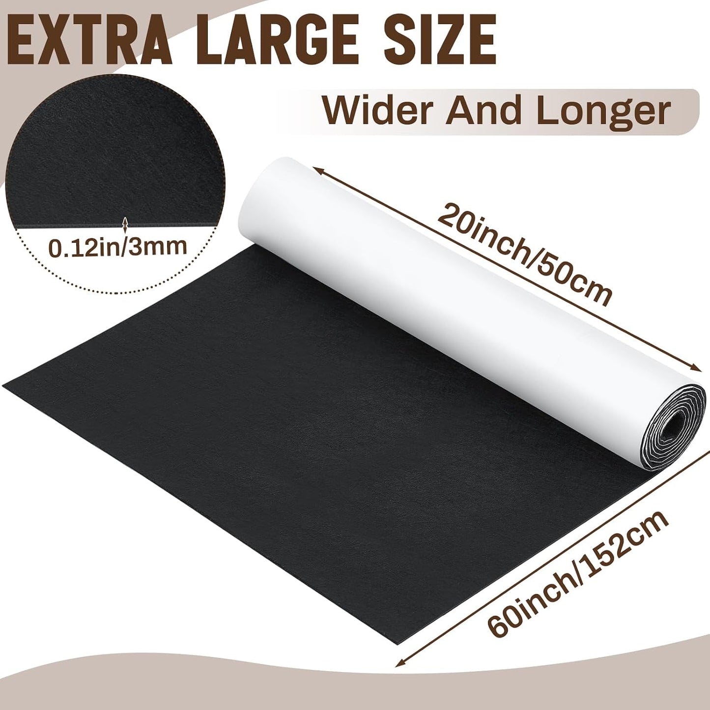 Fullhawl Large Felt Furniture Pads 8 x 60 Inch Non Slip Self Adhesive Heavy Duty Cuttable Strip Roll Felt Sheet Tape for Protecting Hardwood Floors Chair Wall, White