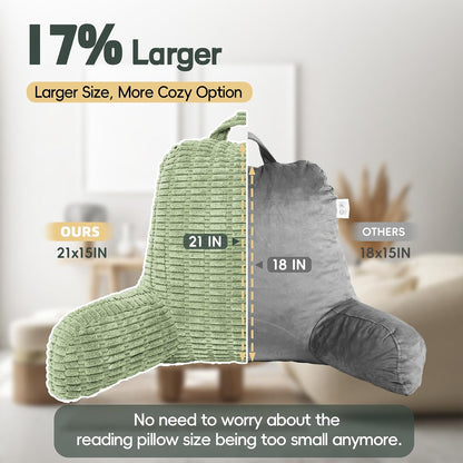 21" Higher Large Reading Pillow for Bed Adult, Back Pillow for Bed Sitting Up with Memory Foam Back Support with Arms Rest for Couch Chair Gray
