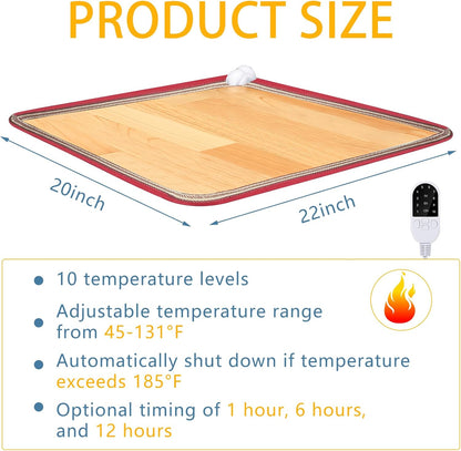 VIHOSE PVC 110V Heated Floor Mat Heater for Foot Carbon Crystal Wood Stripe Electric Heating Pad Energy Saving Foot Warmer Under Desk Indoor Space Heated Rug for Home Office(Brown, 22 x 20 Inch)