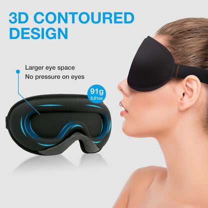 LYSIAN 3D Blackout Sleep Mask for Side Sleepers, 5 Pairs Ear Plugs, Black