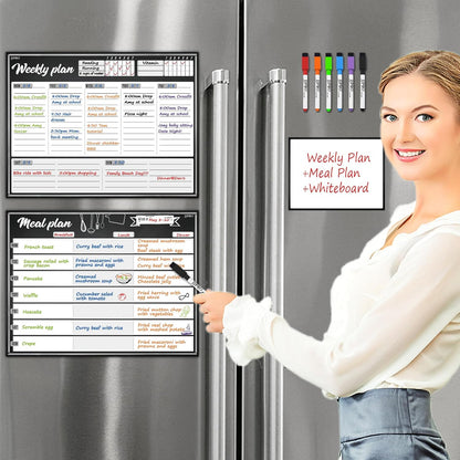 JJPRO Magnetic Dry Erase Meal Planning Whiteboard for Refrigerator-One 14.5x11 Weekly Menu Board and Two Notes Whiteboard for Kitchen Fridge-Refrigerator Organizer with Meal Planner Boards
