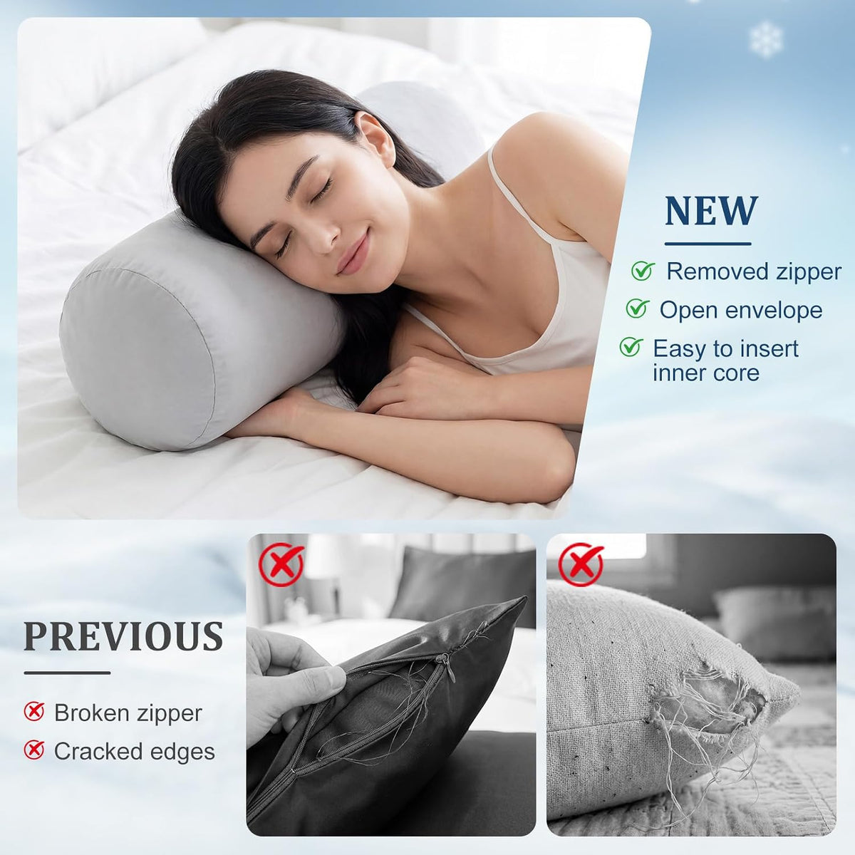Newwiee 2 Pcs Cooling Neck Roll Pillow Case, 16 x 6 Inch, Gray