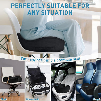 BlissTrends Memory Foam Seat Cushion for Office Chair & Car Seat, Black | 4.7in Ergonomic Tailbone & Sciatica Support with Removable Velvet Cover for Pressure Relief and Long Sitting Comfort