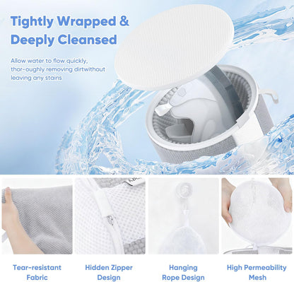 2-Pack Shoe Washing Machine Bags for Sneakers & Delicate Shoes, White | 3X Fade-resistant Fabric and 20,000+ Dense Fibers Lift Dirt, Protect Shoes and Reduce Scrubbing, Washer / Dryer Safe