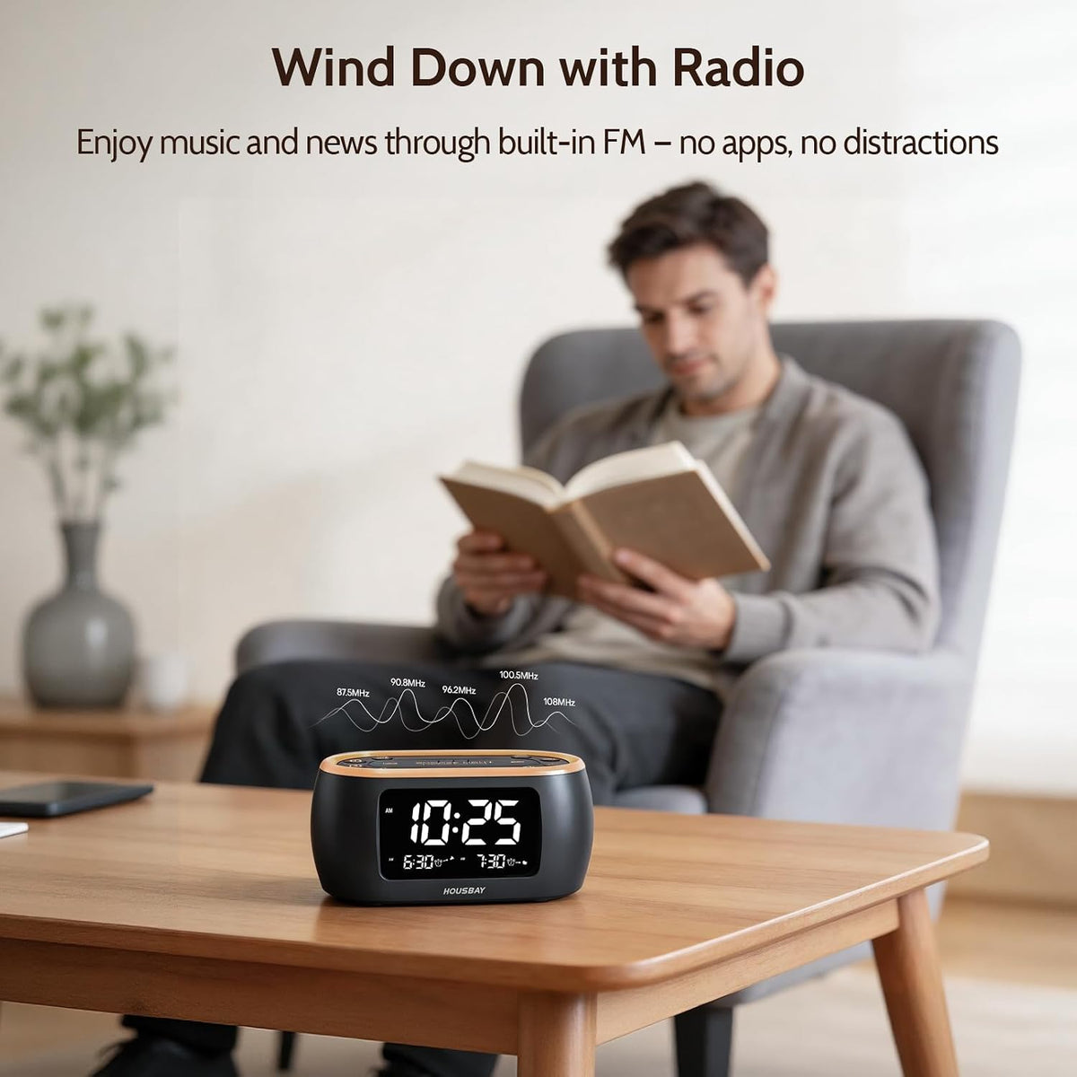 HOUSBAY Digital Alarm Clock Radio for Bedrooms with Night Light