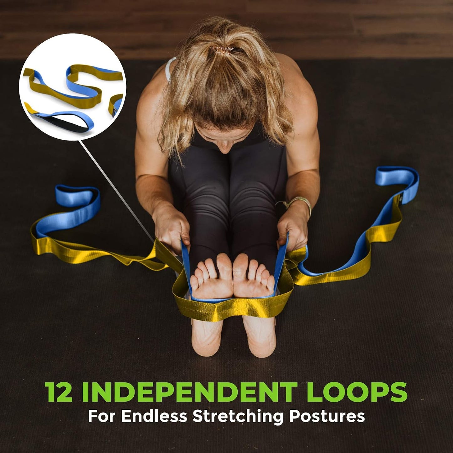 Stretching Strap for Physical Therapy, 12 Multi-Loop Stretch Strap 1.5" W x 8' L, Neoprene Handles, Physical Therapy Equipment, Yoga Straps for Stretching, Leg Stretcher.