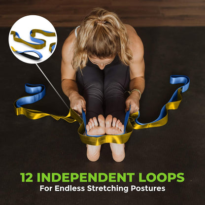 Stretching Strap for Physical Therapy, 12 Multi-Loop Stretch Strap 1.5" W x 8' L, Neoprene Handles, Physical Therapy Equipment, Yoga Straps for Stretching, Leg Stretcher.