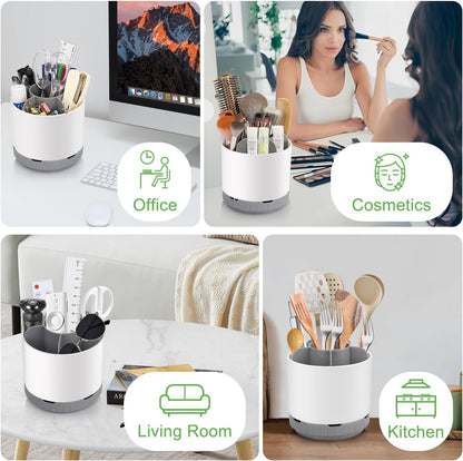 GFWARE Rotating Silver Toothbrush Holder for Bathroom Organizer, Drainage | Detachable 6 Slots Kids Electric Toothbrush and Toothpaste Holder, Bathroom Countertop Sink Storage Caddy