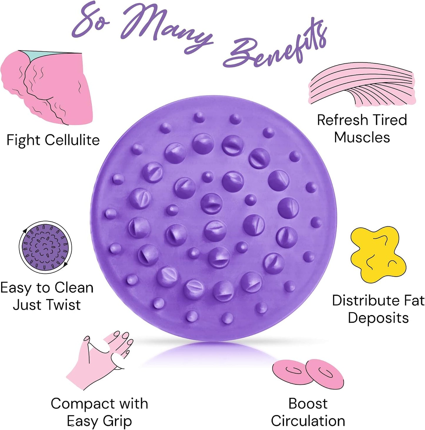 Scala Cellulite Massager Silicone, Bath Scrubber for Smoother Skin Pink | Silicone nodules exfoliate, cellulite remover, body massager Tool, exfoliator, fat roller use with creams and Oils