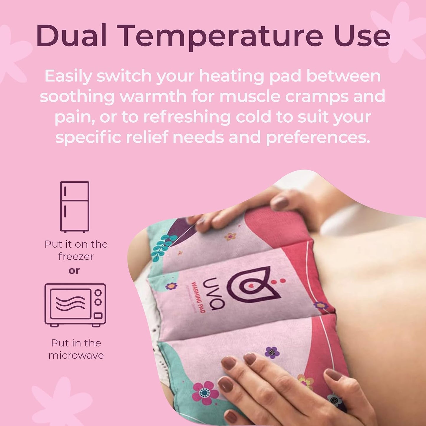 UVA Microwave Heating Pad for Cramps with Chamomile Seeds - 11.81" x 5.91" - Hot and Cold Heating Pad Microwavable & Freezer-Safe - Cold & Heat Packs for Pain Relief from Back Pain & Menstrual Cramps