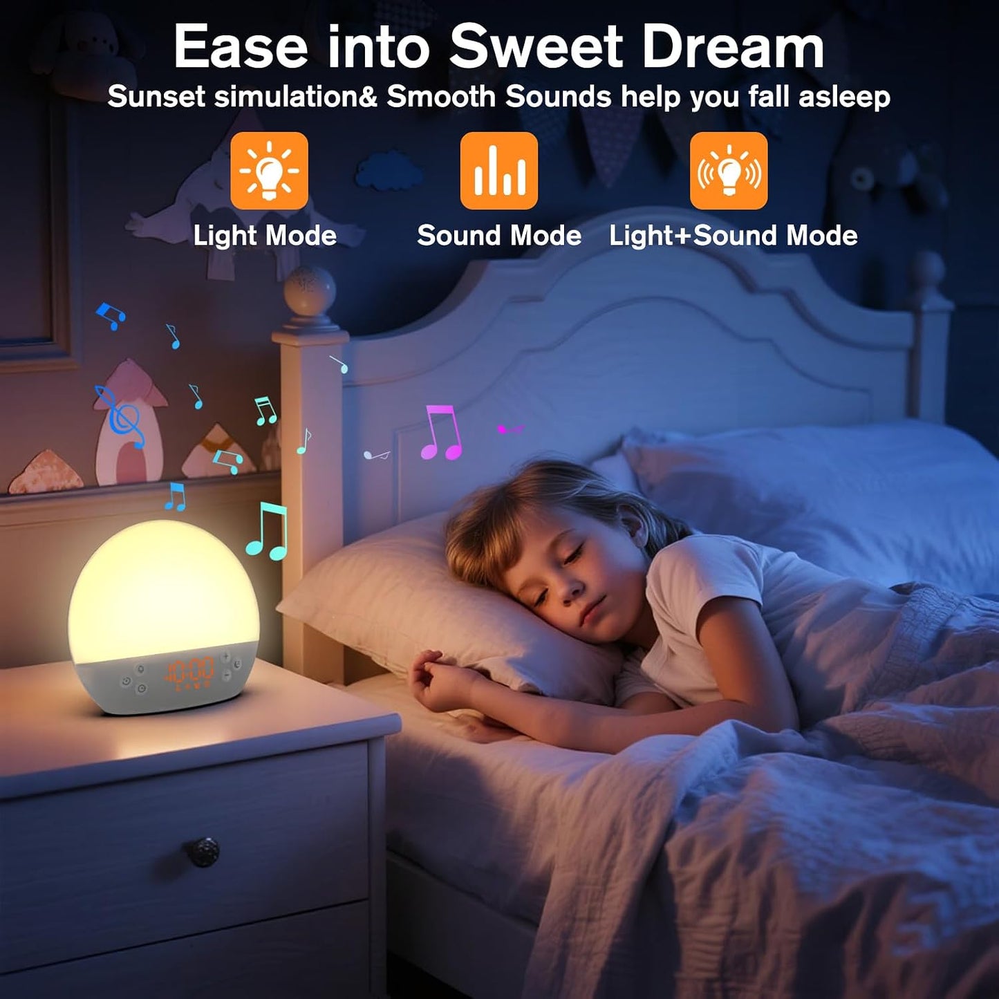 Sunrise Alarm Clock Wake up Light White Noise Sound Machine with Timer | Sunlight Alarm Clock Wake Up Alarm Clocks for Kids Heavy Sleepers / 12 Colors Bedside Night Light/30 Soothing Sounds/Snooze